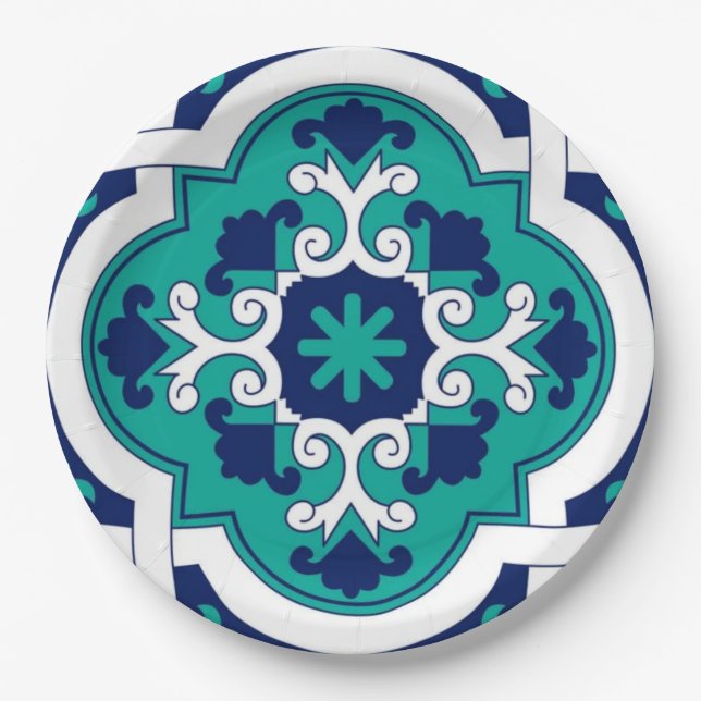Moroccan Oasis Mosaic for Luxury Mediterranean  Paper Plate (Front)