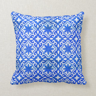 Moroccan Ocean Blue tile pattern Cushion