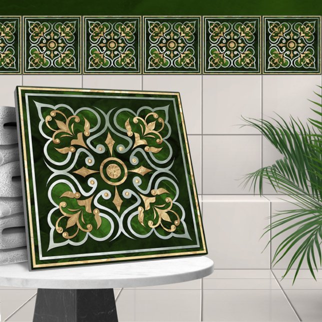 Moroccan  Ornament Green Marble & Gold Tile (Creator Uploaded)