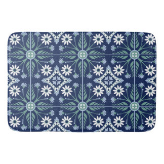 Moroccan ornamental floral boho tile bath mat