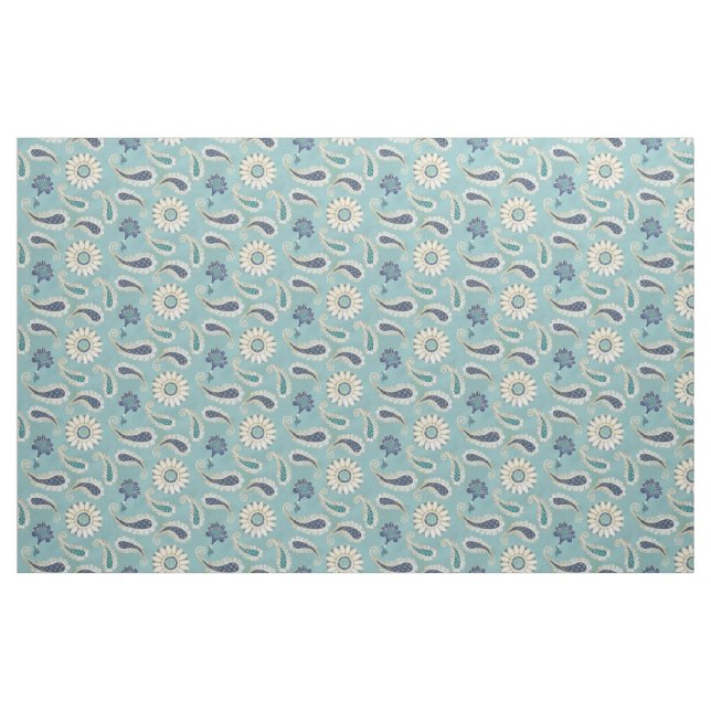 Moroccan Paisley Floral Art Pattern Bohemian Blue Fabric (Yard)