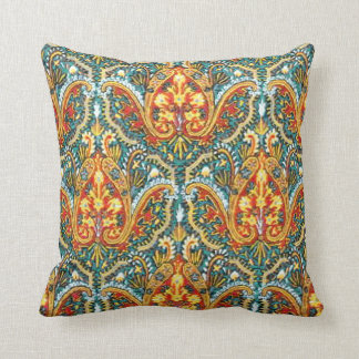 Moroccan Paisley in Aqua Blue and Tangerine Orange Cushion