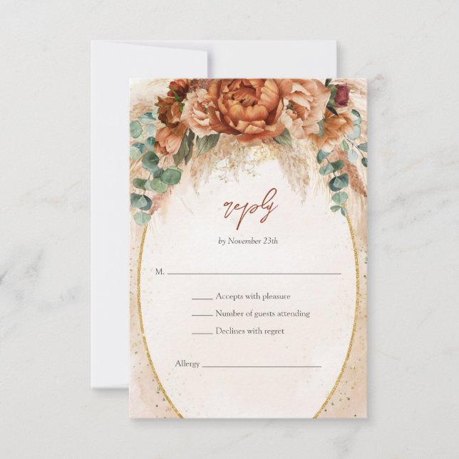 Moroccan Pampas and terracotta floral beach RSVP (Front)