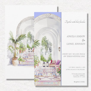 Moroccan Patio Watercolor Elegance Wedding Invitation