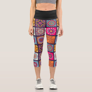 Moroccan pattern colourful funky art capri leggings