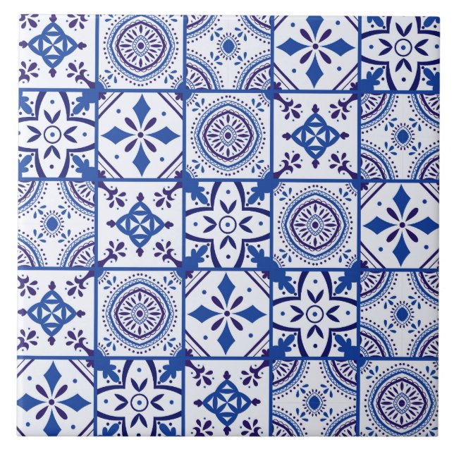 Moroccan Pattern in Blue, White, & Black Tile (Front)