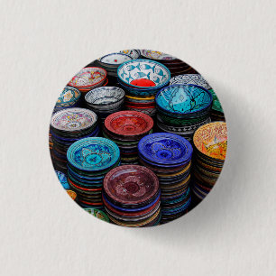Moroccan Plates At Market 3 Cm Round Badge