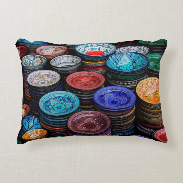 Moroccan Plates At Market Decorative Cushion (Front)