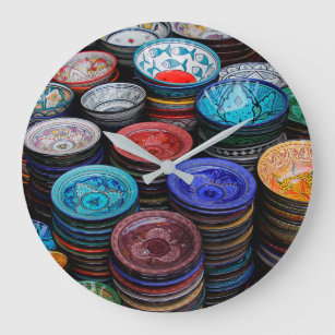 Moroccan Plates At Market Large Clock