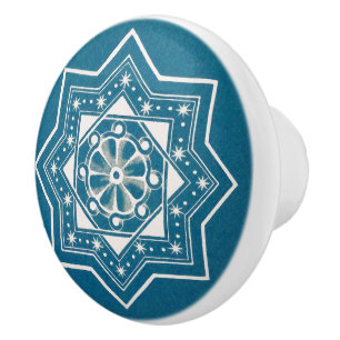Moroccan Portuguese Blue Azulejos Tile Pattern Ceramic Knob