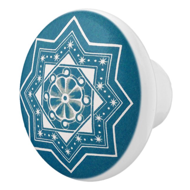 Moroccan Portuguese Blue Azulejos Tile Pattern Ceramic Knob (Right)