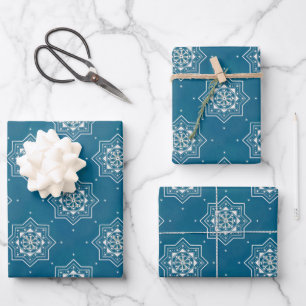 Moroccan Portuguese Blue Azulejos Tile Pattern Wrapping Paper Sheet