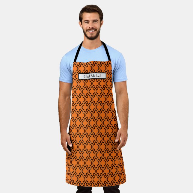 Moroccan Quatrefoil #7 DIY Colours Orange Black SV Apron (Worn)