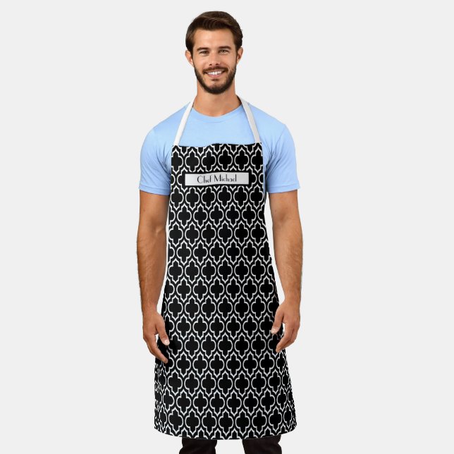 Moroccan Quatrefoil #7 DIY Colours White Black SV Apron (Worn)