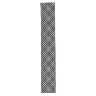 Moroccan,quatrefoil,black,white,pattern,elegant, Long Table Runner