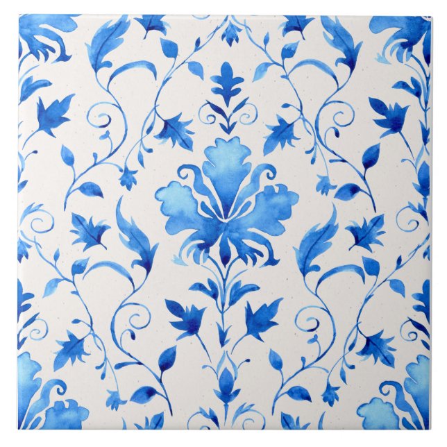 Moroccan Quatrefoil Blue and White Marble  Tile (Front)