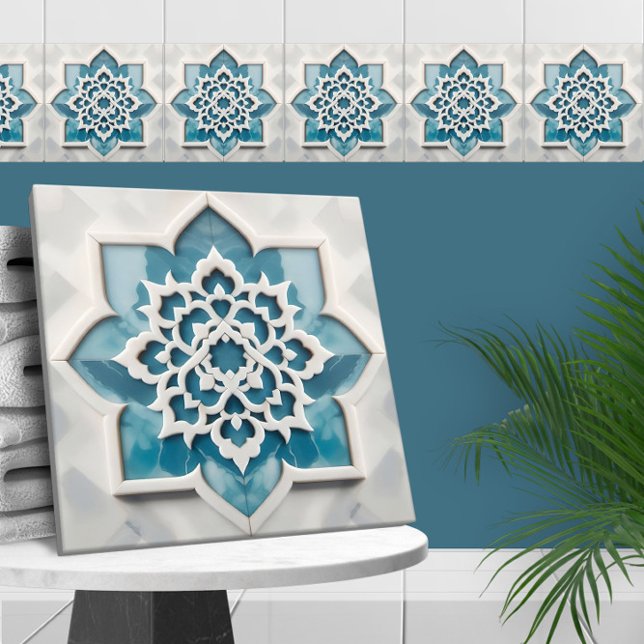 Moroccan Quatrefoil Blue and White Marble Tile (Creator Uploaded)
