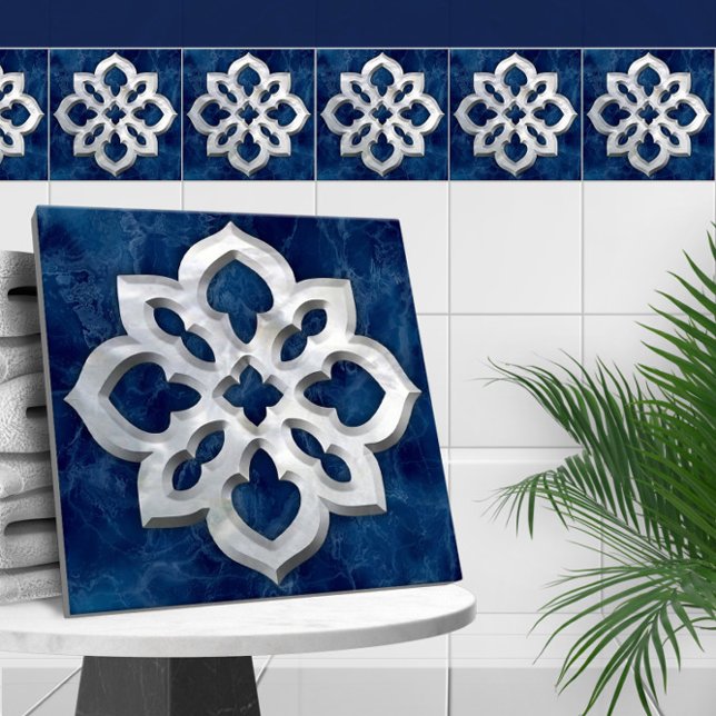 Moroccan Quatrefoil Blue Marble and Pearl Tile (Creator Uploaded)