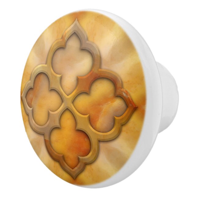 Moroccan Quatrefoil Carnelian Ceramic Knob (Right)