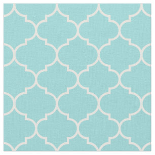 Moroccan Quatrefoil Limpet Shell Aqua & White Fabric