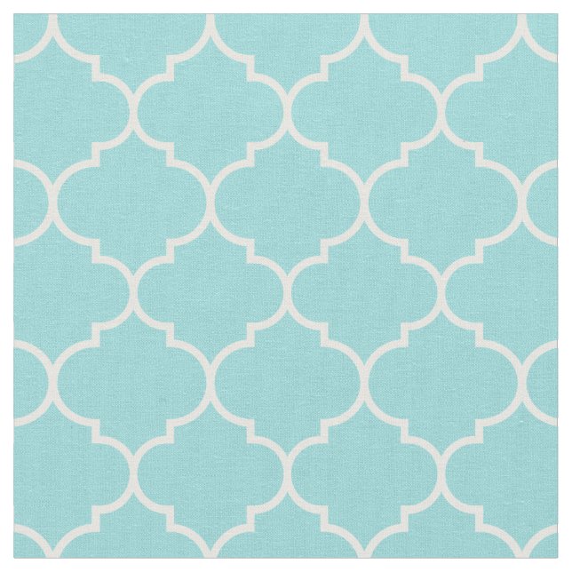 Moroccan Quatrefoil Limpet Shell Aqua & White Fabric (Close Up)