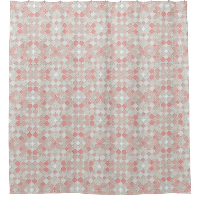 Moroccan Quatrefoil Pattern Coral Peach Seafoam Shower Curtain (Front)