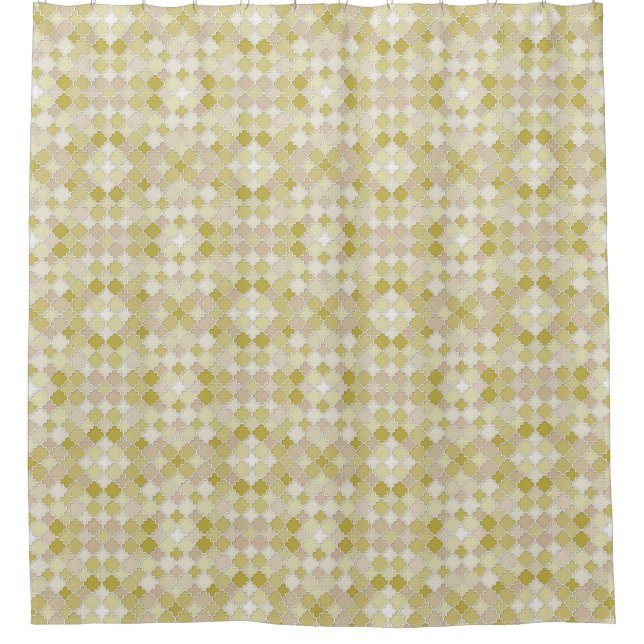 Moroccan Quatrefoil Pattern Gold Tones Shower Curtain (Front)