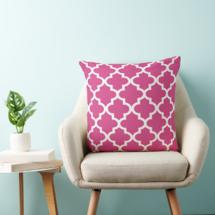 Moroccan Quatrefoil Pattern   Magenta Pink Cushion