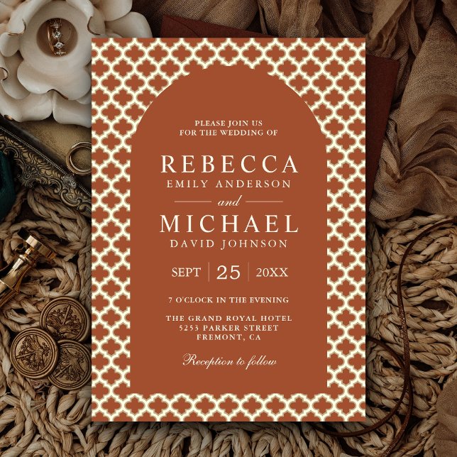 Moroccan Quatrefoil Terracotta Arch Wedding Invitation (Creator Uploaded)