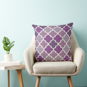Moroccan Quatrefoil Tile Pattern   Purple Shades Cushion