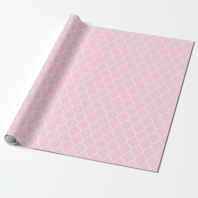 Moroccan Quatrefoil White on Light Pink Wrapping Paper (Unrolled)