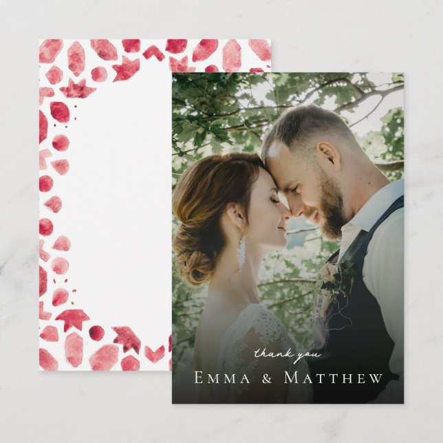 Moroccan Red Tile Photo Wedding Thank You Card (Front/Back)