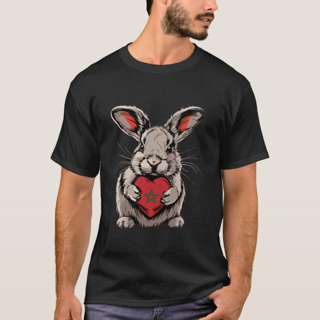Moroccan Roots Heart Bunny Moroccan Pride Morocco  T-Shirt (Front)