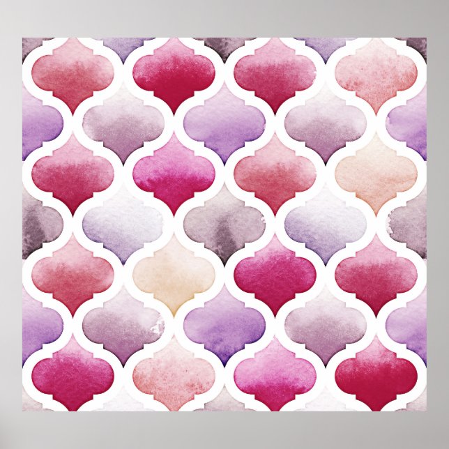 Moroccan Rug: Watercolor Tangier Pattern. Poster (Front)