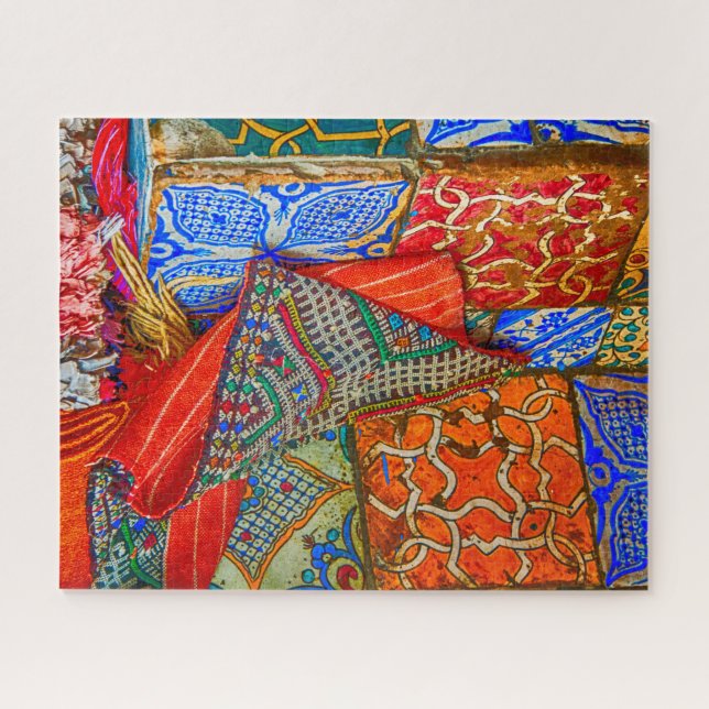 Moroccan Souk Colourful Tiles and Fabrics Jigsaw Puzzle (Horizontal)