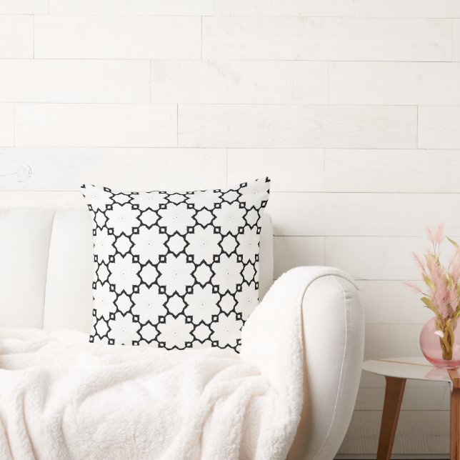 Moroccan Star Lattice Black and White Pattern Cushion (Couch)