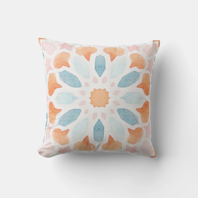 Moroccan style pillow in blue and orange (Front)