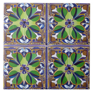 Moroccan Style Simulated Mosaic Blue and Green Tile