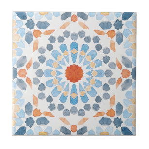 Moroccan style tile in orange and blue