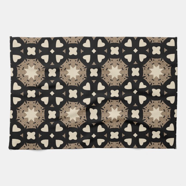 Moroccan Stylish Black & Beige Geometric Pattern Tea Towel (Horizontal)