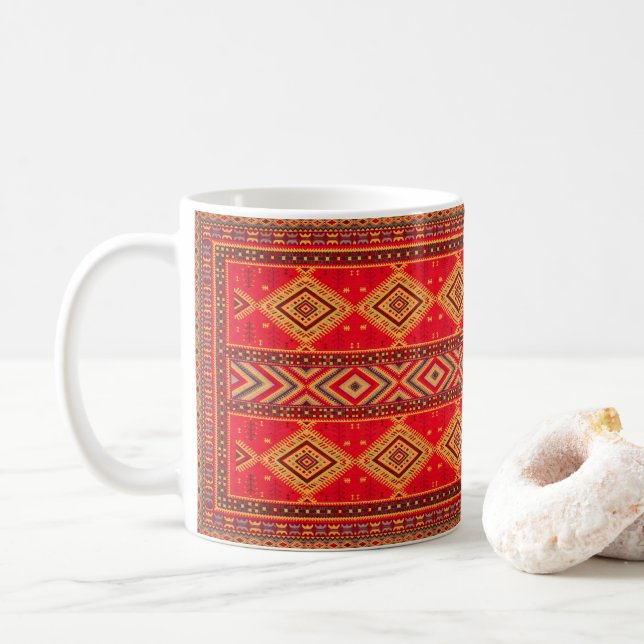 Moroccan Sunrise: Geometric Boho Elegance Coffee Mug (With Donut)