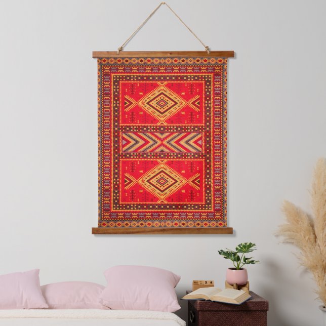 Moroccan Sunrise: Geometric Boho Elegance Hanging Tapestry (Bedroom)