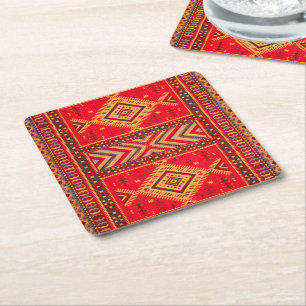Moroccan Sunrise: Geometric Boho Elegance Square Paper Coaster