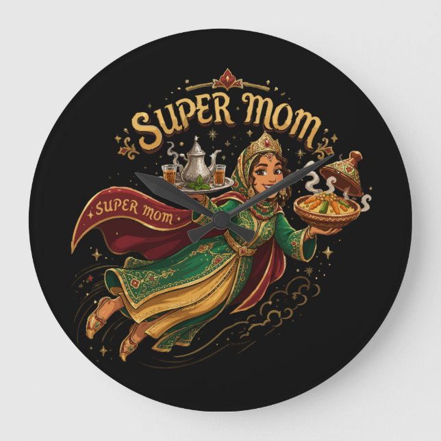  Moroccan Super Mum - Mothers Day Gift Large Clock (Front)