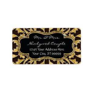 Moroccan Swirl Scroll Gold Glitter Elegant Wedding Label