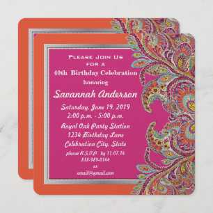 Moroccan Tangerine & Fuchsia 40th Birthday Party Invitation