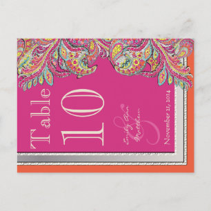 Moroccan Tangerine & Fuchsia Wedding Table Number Postcard