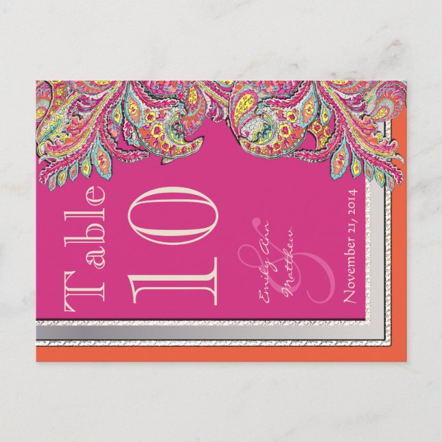 Moroccan Tangerine & Fuchsia Wedding Table Number Postcard (Front)