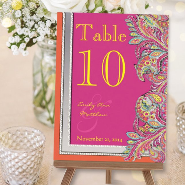 Moroccan Tangerine & Fuchsia Wedding Table Number Postcard (Creator Uploaded)