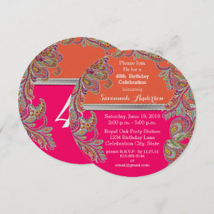 Moroccan Tangerine & Hot Pink 40th Birthday Party Invitation